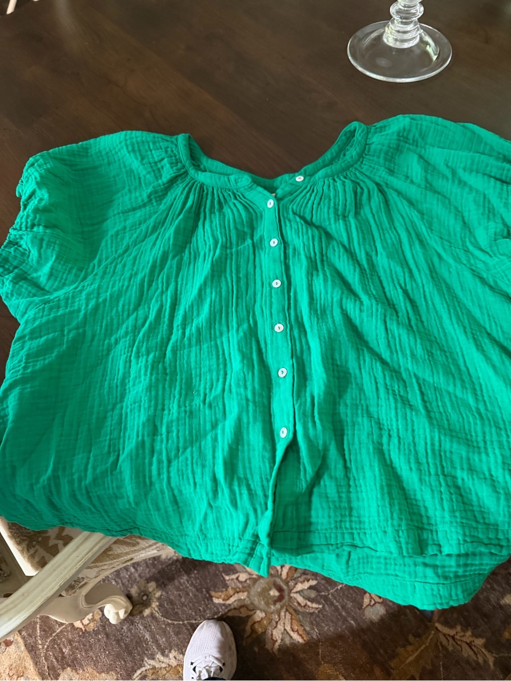 Designer 9 Seed Women’s Emerald Green Button-Front Gauze Tunic